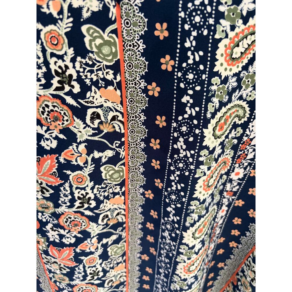 Emery Rose Boho Paisley Floral Short Sleeve Blouse Top Women’s Medium Navy Blue - Picture 4 of 8